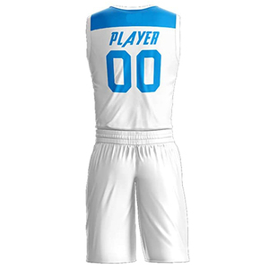 Ensemble de maillot de basket sublimé blanc et bleu, col en V, sans manches, uniforme pour adultes, toutes saisons - Product Image 3