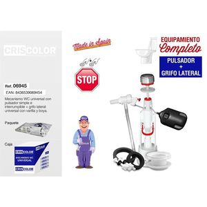 Valvola di scarico universale Criscolor per WC con pulsante e rubinetto laterale, montaggio a parete, design moderno in plastica, a risparmio idrico per bagno - Product Image 1