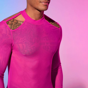 Camiseta Transparente de Malla Rosa para Hombre, Camiseta de Manga Larga Transparente, Camiseta de Malla Transparente Estilo Y2K, Camiseta de Malla de Red para Playa o Piscina - Product Image 6