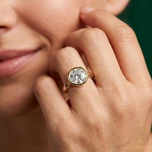 White Round Diamond Bezel <b>Set</b> Gold <b>Ring</b> for <b>Women</b> | Elegant Engagement Fine Jewelry - Product Image 6