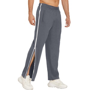 Pantalon de survêtement bleu marine pour homme avec bande latérale blanche, taille élastique, coupe décontractée, respirant, en maille - Product Image 4