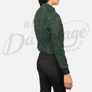 <b>Women</b> Dark Green Genuine <b>Suede</b> Leather Bomber <b>Jacket</b> Slim Fit Premium Goat <b>Suede</b> Casual Winter Outerwear Fashionable Coat - Product Image 6