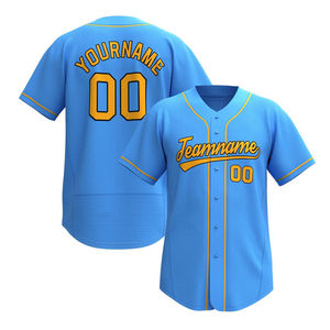 Custom Light Blue Solid Maple <b>Baseball</b> Jersey with Yellow Trim Personalized Name and Number Breathable Mesh Fabric Classic Style - Product Image 1
