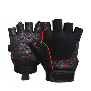 Gants de musculation demi-doigts en gros avec paume en cuir et attache-poignet - Product Image 2