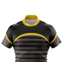 Maillot de rugby unisexe noir et jaune rayé à manches courtes, ajusté, anti-humidité, en polyester, personnalisable