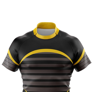 Camiseta Deportiva Unisex de Rugby a Rayas Negras y Amarillas, Manga Corta, Ajustada, Transpirable, Cuello Redondo, Poliéster, Personalizable - Product Image 4