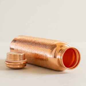 Handcrafted 100% Pure <b>Copper</b> <b>Bottle</b> Full Engraved Embossed With Lid for Direct <b>Drinking</b> Water Drinkware for Adults for Camping - Product Image 2