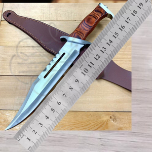 Cuchillo Bowie para Caza y Camping, Hoja Fija, Mango de Palisandro, Funda de Cuero, Supervivencia, Acero al Carbono de Grado Industrial - Product Image 6
