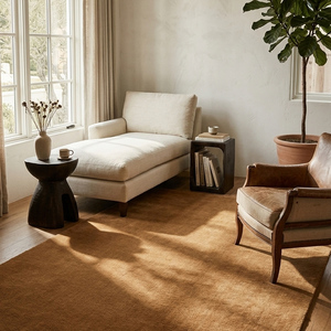 Tapis en laine tufté à la main marron caramel, motif géométrique, antidérapant, à poils épais, pour salon, chambre et salle à manger - Product Image 5
