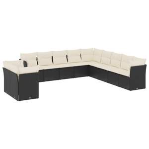 Ensemble de canapés de jardin modulables en rotin PE blanc crème, 11 pièces, meubles de jardin modulables noir et blanc - Product Image 2