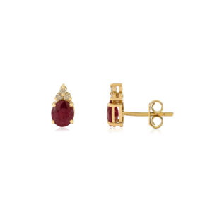 Pendientes Pequeños Minimalistas de Oro Amarillo K14 con Engaste de Garras de Rubí y Diamante, Diseño Clásico Sencillo, Proveedor de Joyería con Piedras Preciosas - Product Image 3