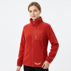 Men's Red <b>Fleece</b> <b>Jacket</b> Stand Collar Zipper Casual Waterproof Breathable <b>Thick</b> Winter Wear Front Logo - Product Image 5