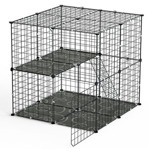 Enclos pour chat à 2 niveaux et enclos intérieur pour animaux de compagnie, cage pour chat détachable avec échelle d'escalade et 2 portes pour 1 à 2 chatons ou chats - Product Image 1