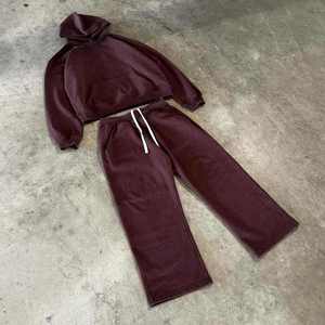 Conjunto de Sudadera con Capucha Extra Grande de Alta Calidad y Pantalones Deportivos Anchos de 2 Piezas, Ropa Deportiva Informal de Algodón y Felpa - Product Image 1