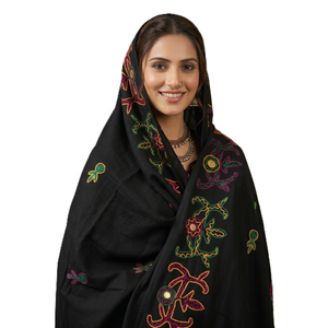 Chal de Pashmina Negro para Mujer al por Mayor, Bordado Floral, Largo, para Todas las Estaciones, Bufanda Tradicional para Uso Diario, Proveedor OEM - Product Image 1