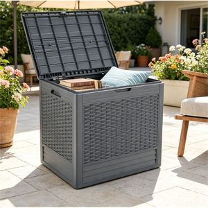 25-Gallon Outdoor Deck <b>Storage</b> <b>Chest</b> Weatherproof PP Material Rattan Texture Lockable Patio Organizer Side Table Extra Features - Product Image 2