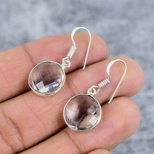 Boucles d'oreilles en argent sterling 925 pour femmes, avec cristaux et pierres précieuses, crochet en argent, tendance, cadeau de fiançailles, à porter tous les jours - Product Image 4