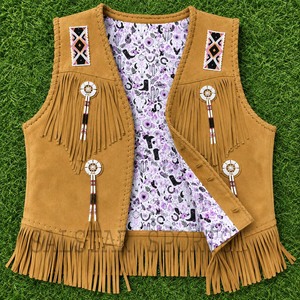 Gilet en cuir suédé de style western pour homme avec doublure personnalisée et franges |   Fournisseur de vestes en cuir artisanales de qualité supérieure - Product Image 6