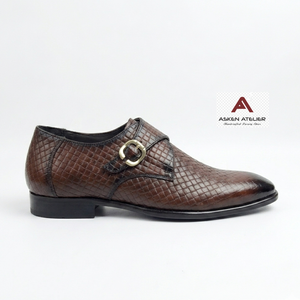 Chaussures habillées de luxe pour hommes en cuir tressé noir à bout pointu, style mocassin à boucle, respirantes, élégantes, pour mariage - Product Image 4