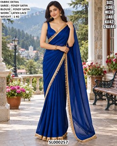 Ensemble de sari en satin Fendy de créateur haut de gamme pour les festivals, les mariages et les occasions spéciales - Product Image 1