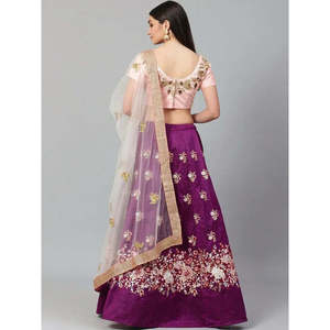 Women's Semi-Stitched Lehenga Set in Purple & <b>Peach</b> with Unstitched Choli - Product Image 2