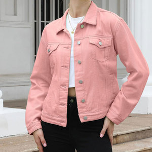 Women Pink <b>Denim</b> <b>Jacket</b> Casual Button Front Long Sleeve Regular Fit Fashion Jean Coat Stylish Everyday Outerwear - Product Image 3