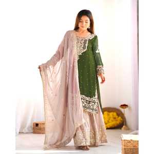 Conjuntos de Traje para Mujer con Bordado Intenso y Trabajo de Lentejuelas, Top-Bottom y Dupatta - Product Image 1