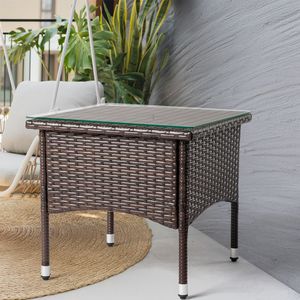 Tavolino Moderno Quadrato in Vimini con Piano in Vetro per Esterni - Product Image 6