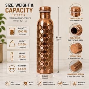 Pure Copper <b>Water</b> <b>Bottle</b> Honeycomb Design Leakproof Reusable Drinking <b>Bottle</b> Ayurvedic Metal Drinkware for Wholesale <b>Bulk</b> Supply - Product Image 5