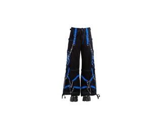 Pantalon large noir style punk pour homme avec sangles et chaînes bleues, plusieurs poches, taille élastique, mode automne - Product Image 1