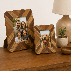Scalloped Wavy Wooden Photo <b>Frame</b> Chevron Pattern Herringbone <b>Wood</b> Inlay Tabletop <b>Picture</b> <b>Frame</b> for Home Decor Wholesale - Product Image 4