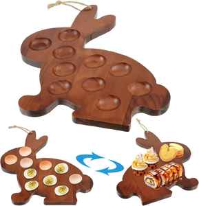 Bandeja de madera con forma de conejo para huevos rellenos, soporte para 10 huevos, tabla de servir con diseño de conejo, plato para aperitivos, decoración de cocina para Pascua - Product Image 1