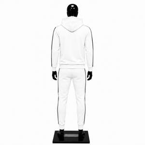 Conjunto Deportivo para Hombre, Color Blanco, con Logotipo Personalizado, Sudadera con Capucha, Pantalones Deportivos con Franja Lateral Negra, Ropa Deportiva Informal, Venta al Por Mayor - Product Image 2