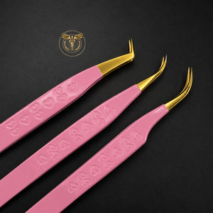 Custom Logo <b>Pink</b> Eyelash Extension Tweezers <b>Set</b> Gold Stainless Steel Lash Tweezers Professional Beauty Salon <b>Tools</b> - Product Image 4