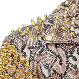 <b>Men's</b> Snake Print PU Moto <b>Jacket</b> With Rivet Decoration Turn-down Collar Zipper Closure Slim Fit Autumn Style - Product Image 4