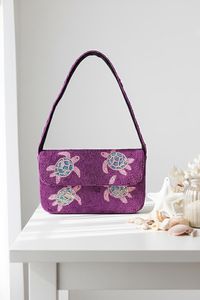 Bolso de Lona Bordado a Mano con Patrón de Tortuga Azul Verde, Forma Rectangular, Hecho con Hilo de Algodón, Regalos y Artesanías>Artesanías - Product Image 2