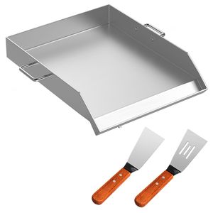 18 \ "X 16 \" piastra rettangolare piano in acciaio inox 2 maniglie scanalatura grasso per barbecue carbone/griglia a Gas per feste in campeggio - Product Image 1