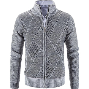 Cardigan zippé pour homme, col mandarin, manches classiques, couleur unie, tricot anti-boulochage, vêtement d'hiver - Product Image 3