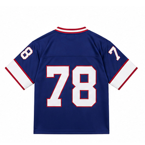 Custom American Football Jersey Mandarin Collar Short Sleeve Breathable Mesh Sport Apparel Unisex Plus Size Printed Adult Blue - Product Image 5