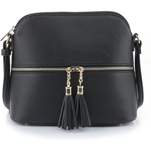 Black PU <b>Pebbled</b> Leather Crossbody Bag Tassel Zipper Shoulder Purse Adjustable Strap for Daily Travel - Product Image 2