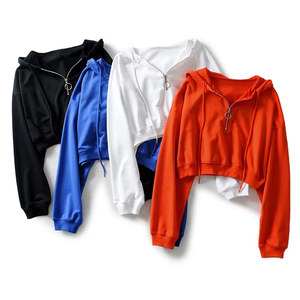 Sudadera Corta con Capucha para Mujer, Blanca, de Manga Larga, con Cierre Frontal, Color Sólido, Tejida, Transpirable, para Otoño - Product Image 5