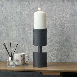 Porte-bougie en métal noir mat moderne, style industriel brutaliste, géométrique, support de bougie de luxe pour hôtel, maison, décoration de table - Product Image 1