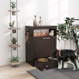 Stazione di Alimentazione Portatile per Animali Domestici in Bambù Grigio con Contenitore per Cibo, Ciotole Rialzate e Accessori per l'Idratazione - Product Image 2