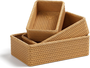 Eco Friendly Woven Rattan <b>Basket</b> Handmade <b>Storage</b> Container for Fruit Snacks <b>Toys</b> and Home Organization - Product Image 5