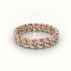 Anillo de Eslabones Cubanos Ced, Oro 18k y Plata, Estilo Hip Hop, Unisex, Anillo de Declaración, Joyería Minimalista para Uso Diario, Idea de Regalo, Diamantes IGI - Product Image 1