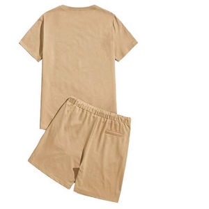 Ensemble T-shirt et short décontracté pour homme, bleu marine uni, manches courtes, 100% coton respirant, service OEM, été - Product Image 4