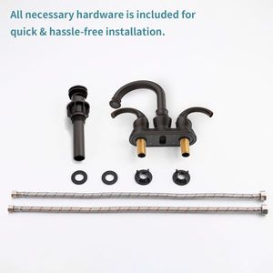 Rubinetto da Bagno a 2 Maniglie in Bronzo Oliato con Beccuccio Girevole a 360 Gradi, Stile Luna Crescente, Distanza tra i Fori di 4 Pollici - Product Image 5