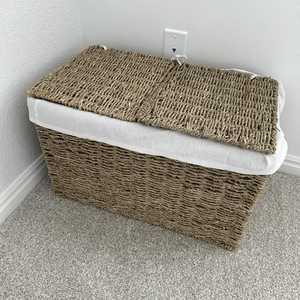 Seagrass <b>Large</b> Storage <b>Bins</b> Storage Basket with 2 Lids & Liners for Living Room & Bedroom Organization Made in Vietnam - Product Image 3