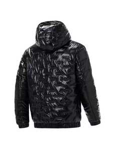 Veste matelassée légère à capuche pour homme, noire, coupe-vent, hiver, décontractée, fermeture éclair, rembourrage en coton, coupe classique - Product Image 2