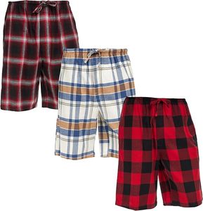 Shorts en flanelle de coton pour hommes, longueur genou, style boxer, pour le sommeil, pyjama à carreaux, en polaire, pour hommes - Product Image 1